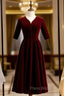 Dark Burgundy Velvet Short Sleeve Short Formal Prom Dresses