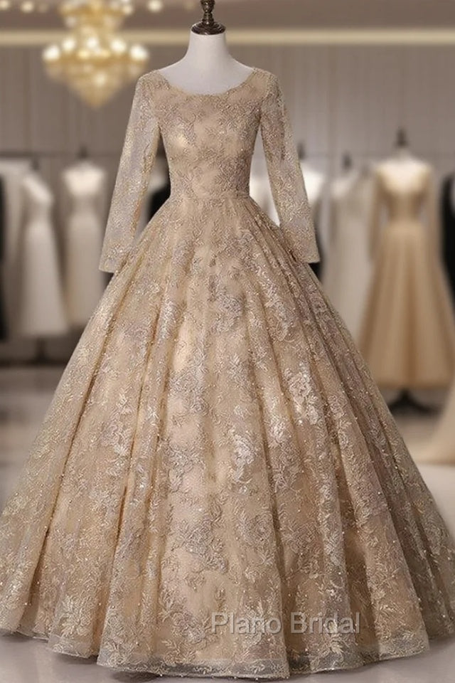 Dark Champagne Tulle Embroidery Long Sleeve Quinceanera Dresses Main image