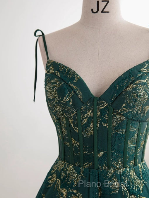 Dark Green A-Line Spaghetti Strap Satin Long Formal Prom Dresses Sweetheart Neckline Retro Bridal Dresses