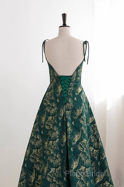 Dark Green A-Line Spaghetti Strap Satin Long Formal Prom Dresses Sweetheart Neckline Retro Bridal Dresses