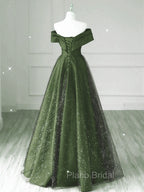 Dark Green and Black A-line Satin Long Party Dresses, Simple Long Formal Prom Dresses