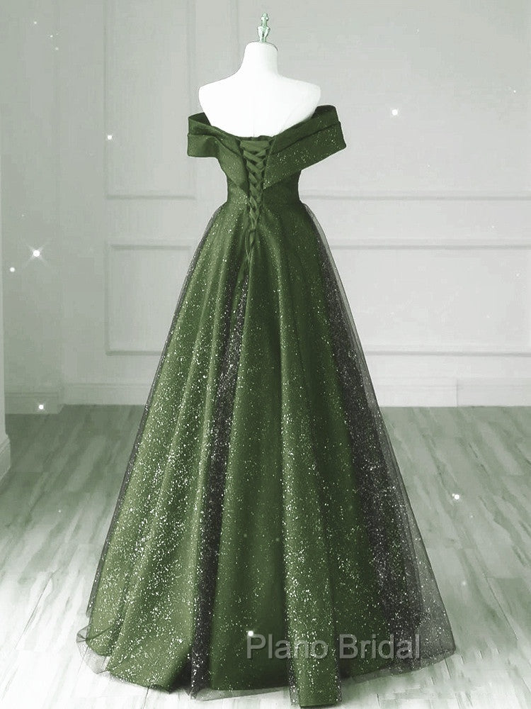 Dark Green and Black A-line Satin Long Party Dresses, Simple Long Formal Prom Dresses
