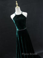 Dark Green Backless Long Formal Prom Dresses, Dark Green Long Formal Evening Bridesmaid Dresses