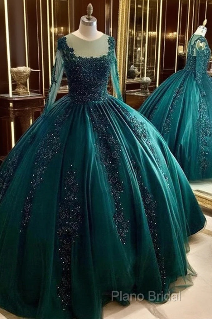 Dark Green Ball Gown Beaded Green Ball Gown Quinceanera Dresses, Dark Green Sweet 16 Dresses Main image