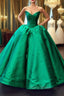 Dark Green Ball Gown Satin Sweetheart Floor Length Luxury Formal Prom Dresses
