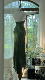 Dark Green Beaded Elegant Long Chiffon Ball Gown Formal Evening Dresses Party Dresses
