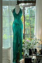 Dark Green Beaded Elegant Long Chiffon Ball Gown Formal Evening Dresses Party Dresses
