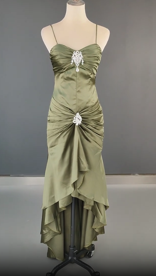 Elegant Spaghetti Strap Mermaid Satin Dark Green Long Formal Prom Dresses Gorgeous Formal Evening Dresses Secondary image