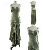 Elegant Spaghetti Strap Mermaid Satin Dark Green Long Formal Prom Dresses Gorgeous Formal Evening Dresses
