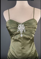 Elegant Spaghetti Strap Mermaid Satin Dark Green Long Formal Prom Dresses Gorgeous Formal Evening Dresses
