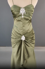 Elegant Spaghetti Strap Mermaid Satin Dark Green Long Formal Prom Dresses Gorgeous Formal Evening Dresses
