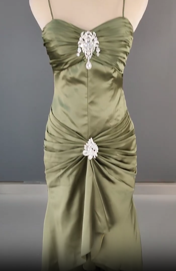 Elegant Spaghetti Strap Mermaid Satin Dark Green Long Formal Prom Dresses Gorgeous Formal Evening Dresses