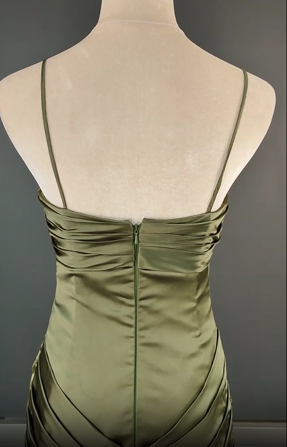 Elegant Spaghetti Strap Mermaid Satin Dark Green Long Formal Prom Dresses Gorgeous Formal Evening Dresses