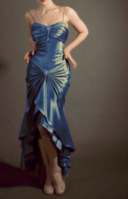 Elegant Spaghetti Strap Mermaid Satin Dark Green Long Formal Prom Dresses Gorgeous Formal Evening Dresses