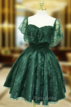 Dark Green Lace Off Shoulder Short Party Dresses, Lace Homecoming Dresses