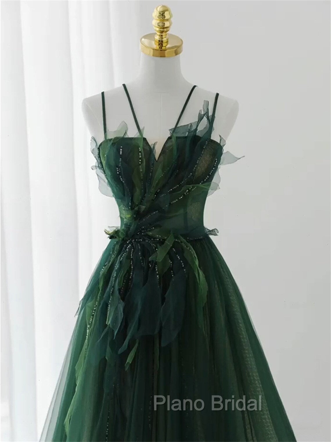 Dark Green Long Beaded A-line Evening Dresses Party Dresses, Green Formal Prom Dresses Secondary image