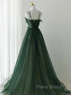 Dark Green Long Beaded A-Line Evening Dresses Party Dresses Formal Prom Dresses Formal Dresses December Wedding Guest Dresses