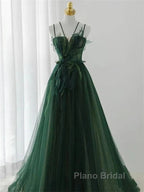 Dark Green Long Beaded A-Line Evening Dresses Party Dresses Formal Prom Dresses Formal Dresses December Wedding Guest Dresses
