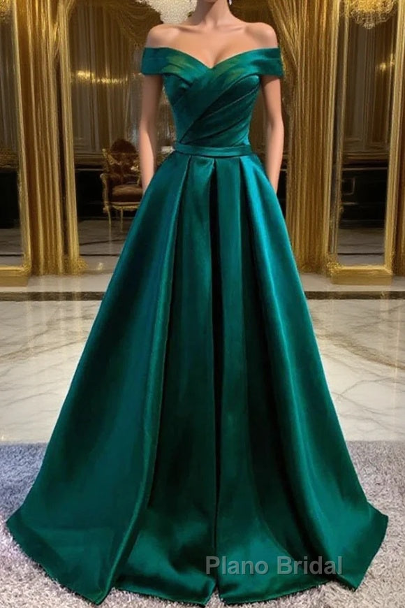 Dark Green Long Formal Prom Dress Elegant A Line Off the Shoulder Party Evening Dress Main image