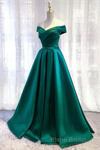 Dark Green Long Formal Prom Dress Elegant A Line Off the Shoulder Party Evening Dress