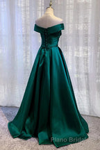 Dark Green Long Formal Prom Dress Elegant A Line Off the Shoulder Party Evening Dress