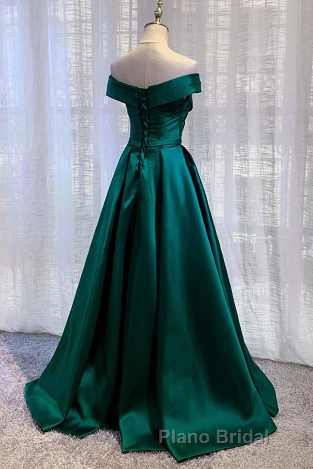 Dark Green Long Formal Prom Dress Elegant A Line Off the Shoulder Party Evening Dress