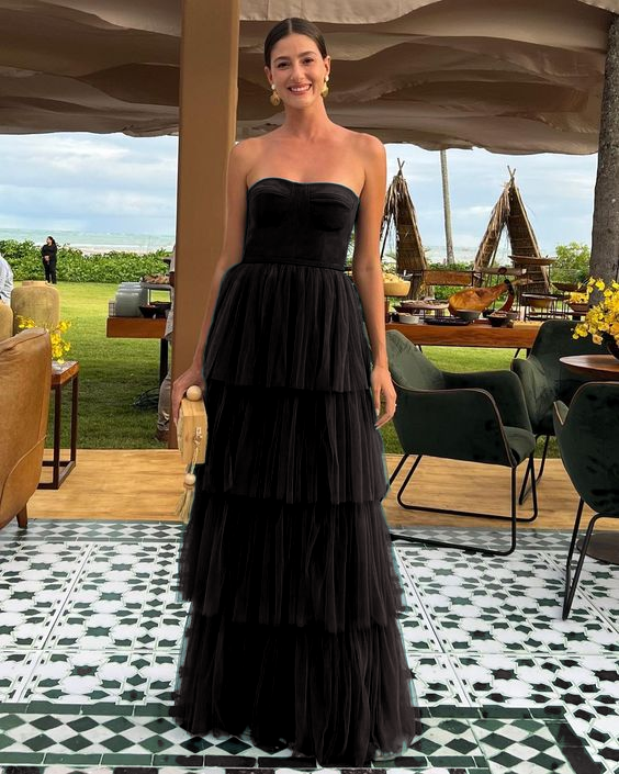 A Line Tulle Long Formal Prom Dresses Formal Evening Party Dresses