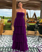 A Line Tulle Long Formal Prom Dresses Formal Evening Party Dresses