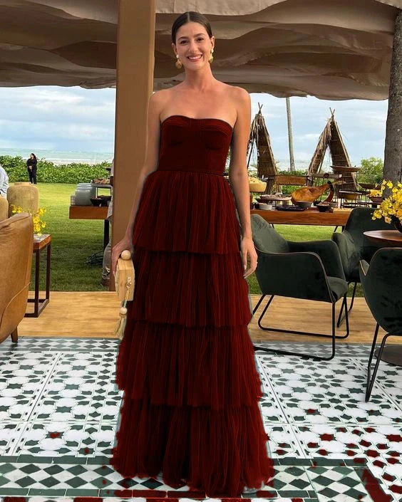 A Line Tulle Long Formal Prom Dresses Formal Evening Party Dresses