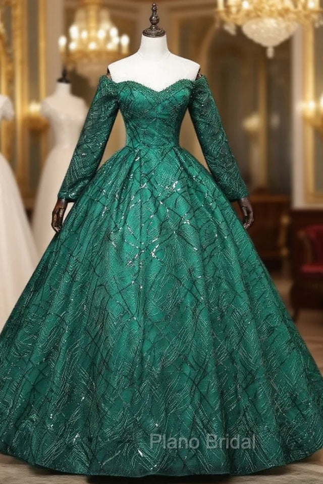 Dark Green Long Sleeve Beading Quinceanera Dresses Main image