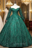 Dark Green Long Sleeve Beading Quinceanera Dresses