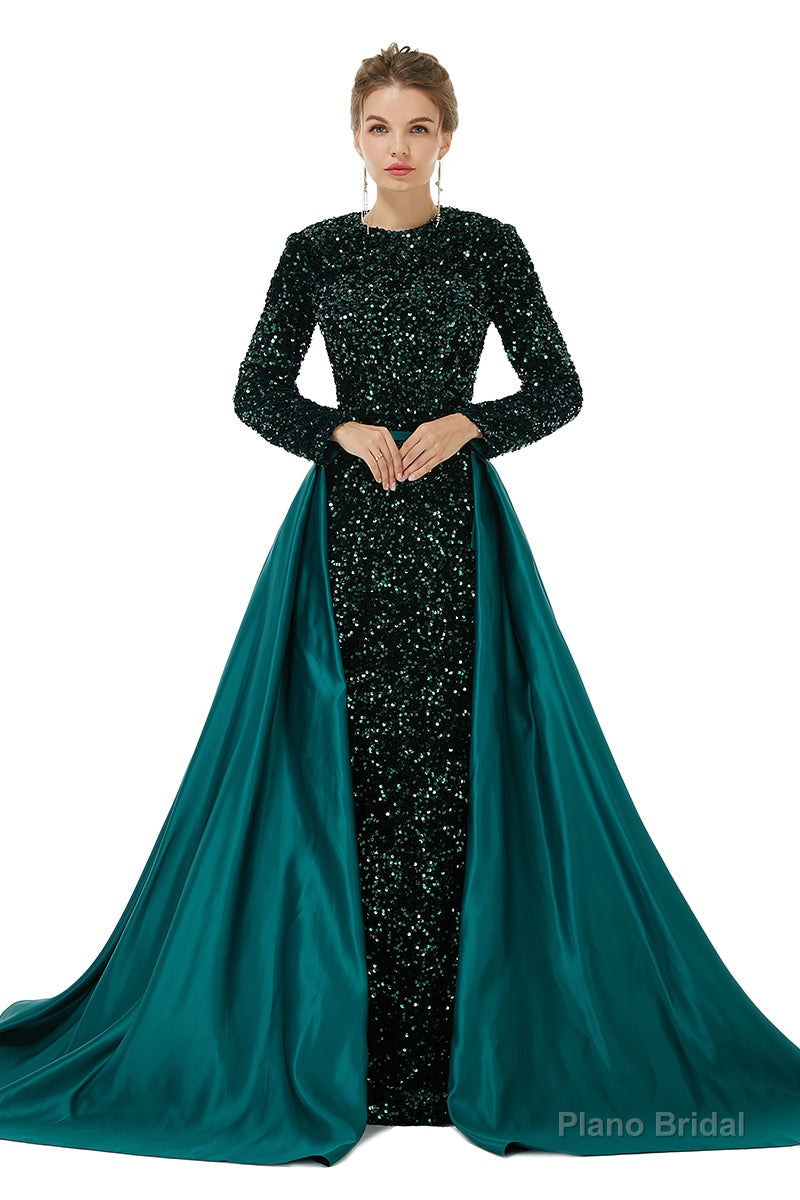 Long sleeve Sequin Prom Dresses with Detachable Skirt