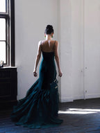 Dark Green Mermaid Ruffle Chiffon Long Formal Prom Dresses