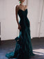 Dark Green Mermaid Ruffle Chiffon Long Formal Prom Dresses