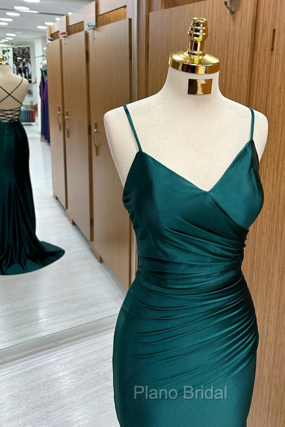 Dark Green Mermaid Satin Long Formal Prom Dresses Secondary image