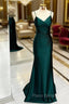 Dark Green Mermaid Satin Long Formal Prom Dresses