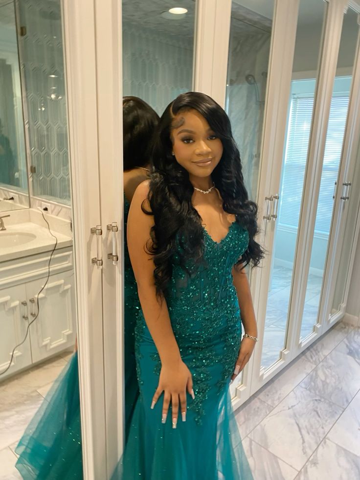 Dark Green Mermaid Tulle Lace Formal Prom Dresses Winter Formal Gown