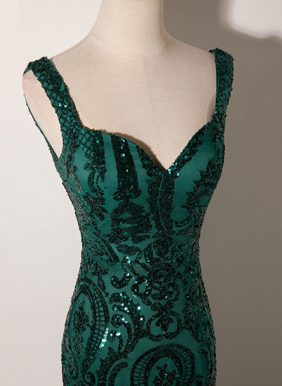 Dark Green Mermaid Tulle With Sequins Straps Party Dresses, Mermaid Long Formal Dresses Secondary image