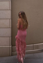 Sexy Strapless Lace Ruffle Formal Prom Dresses Long Party Dresses