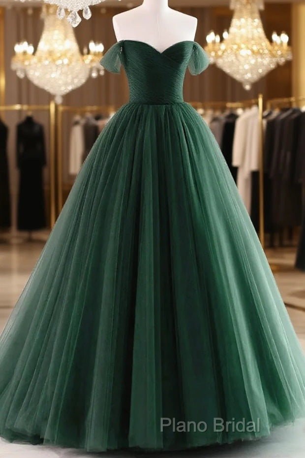 Dark Green Off Shoulder Sweetheart Long Party Dresses, Dark Green Sweet 16 Dresses Main image