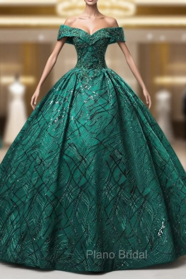 Dark Green Off the Shoulder Appliques Beading Quinceanera Dresses