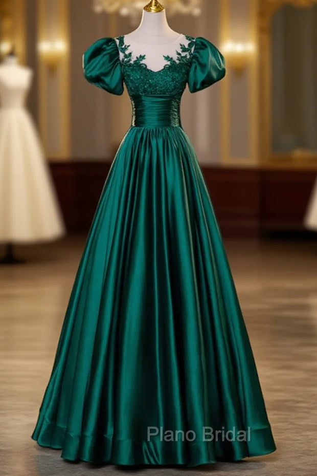 Dark Green Satin Ball Gown Sweet 16 Dresses, Green Long Formal Dresses Party Dresses Secondary image