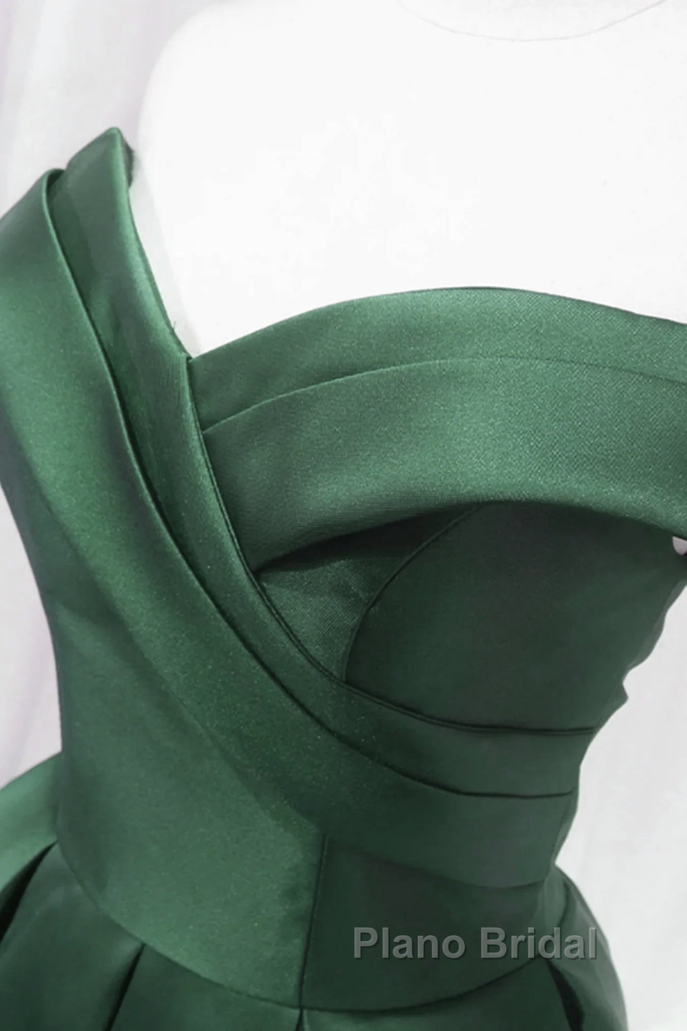 Dark Green Satin Off Shoulder Knee Length Party Dresses, Green Homecoming Dresses Formal Prom Dresses Secondary image