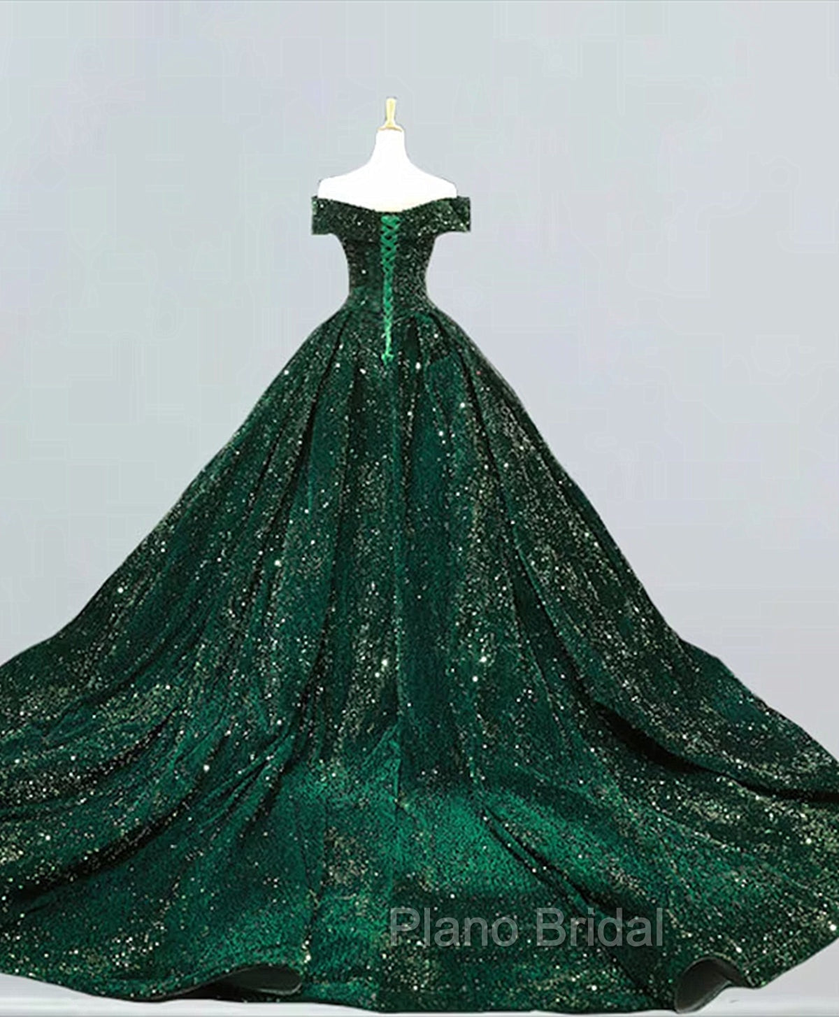 Dark Green Sequins Off Shoulder Ball Gown Sweet 16 Dresses, Dark Green Formal Prom Dresses