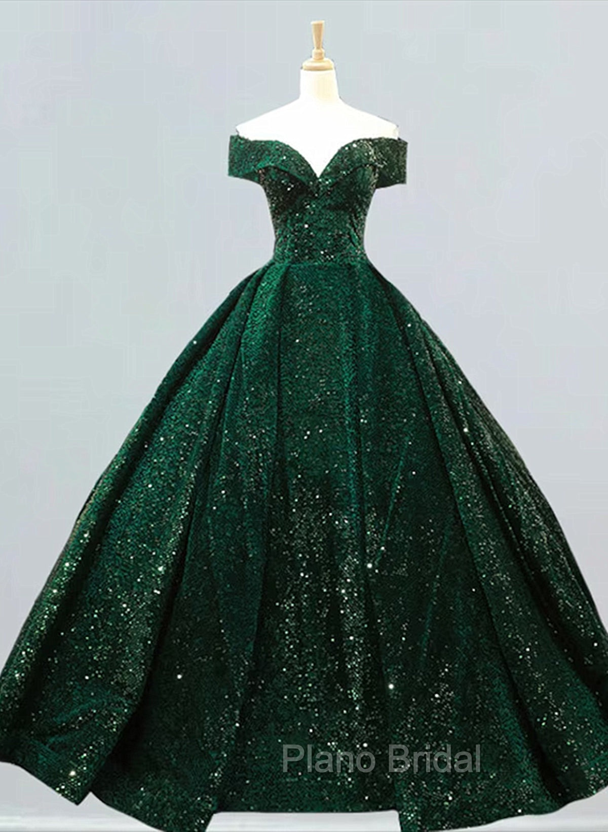 Dark Green Sequins Off Shoulder Ball Gown Sweet 16 Dresses, Dark Green Formal Prom Dresses Main image