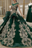 Dark Green Tulle Appliques Beading Cap Sleeve Backless Wedding Dresses