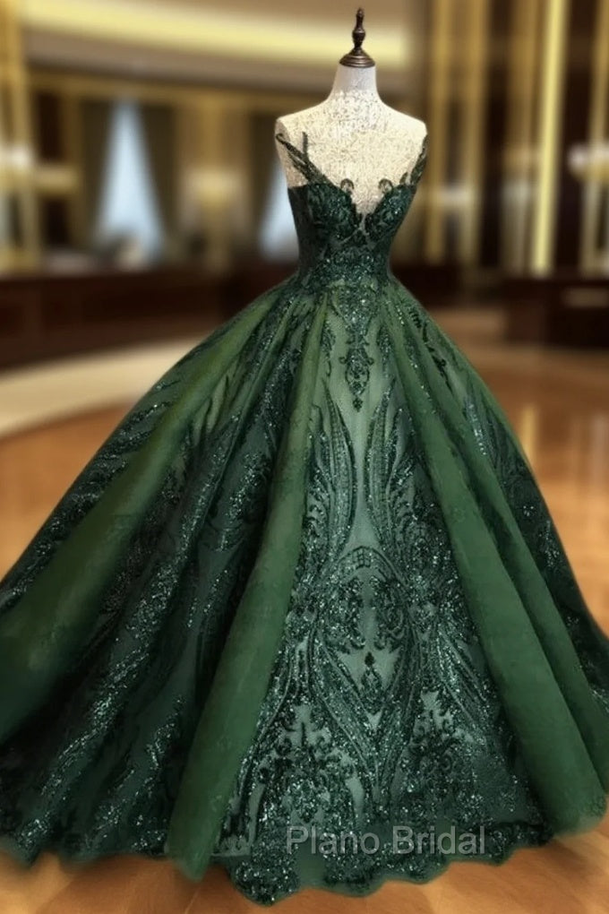 Dark Green Tulle Ball Gown Formal Dresses Shiny Tulle Lace Sweet 16 Dresses Formal Prom Dresses shops