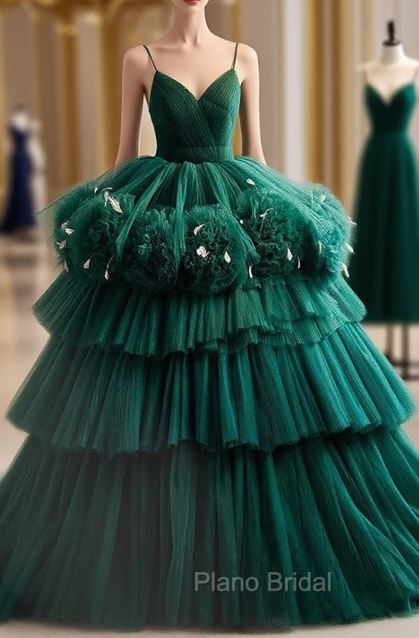 Dark Green Tulle Pleats Tiers Quinceanera Dresses Main image