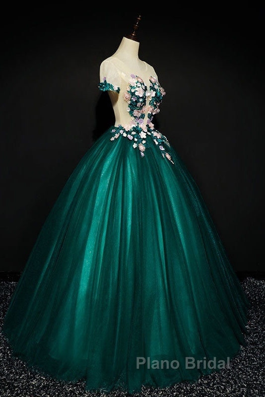 Dark Green Tulle Round Neckline Ball Gown Formal Dresses, Quinceanera Dresses Secondary image