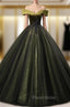 Dark Green Tulle Sequins Off the Shoulder Appliques Quinceanera Dresses